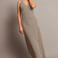 Brown Geo Midi Dress V Neck Sleeveless