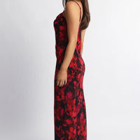 Red Floral Maxi Dress Cowl Neck