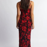 Red Floral Maxi Dress Cowl Neck