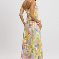 Multi Abstract Midi Dress Gathered Bust