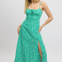Green Ditsy Midi Dress Gathered Bust
