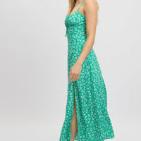 Green Ditsy Midi Dress Gathered Bust