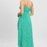 Green Ditsy Midi Dress Gathered Bust