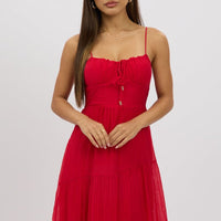Red Midi Dress Tiered Strappy