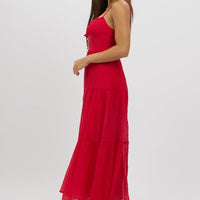 Red Midi Dress Tiered Strappy