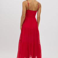 Red Midi Dress Tiered Strappy