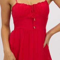 Red Midi Dress Tiered Strappy