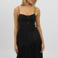 Black Midi Dress Tiered Strappy