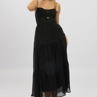 Black Midi Dress Tiered Strappy