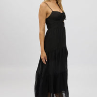 Black Midi Dress Tiered Strappy