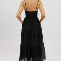 Black Midi Dress Tiered Strappy