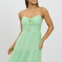 Green Midi Dress Tiered Strappy