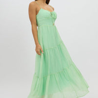 Green Midi Dress Tiered Strappy
