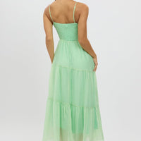Green Midi Dress Tiered Strappy