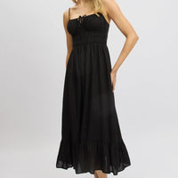Black Midi Dress Tiered Strappy
