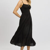 Black Midi Dress Tiered Strappy