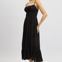 Black Midi Dress Tiered Strappy