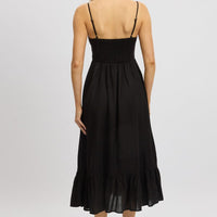 Black Midi Dress Tiered Strappy