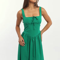 Green Midi Dress Gathered Bust