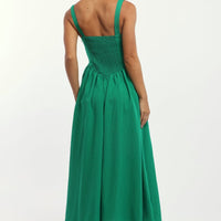 Green Midi Dress Gathered Bust