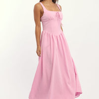 Pink Midi Dress Gathered Bust