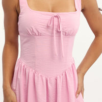 Pink Midi Dress Gathered Bust