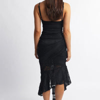 Black Midi Dress Asymmetric Hem Lace