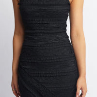 Black Midi Dress Asymmetric Hem Lace