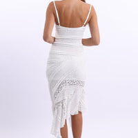 White Midi Dress Asymmetric Hem Lace