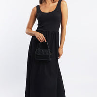Black Midi Dress Ribbed Bodice