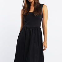 Black Midi Dress Ribbed Bodice