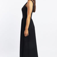 Black Midi Dress Ribbed Bodice