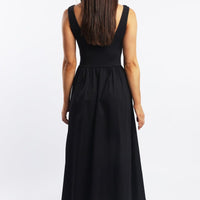 Black Midi Dress Ribbed Bodice