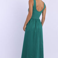 Green Midi Dress Ribbed Bodice