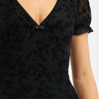 Black Midi Dress Puff Sleeve Burn Out