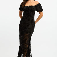 Black Midi Dress Puff Sleeve Mesh