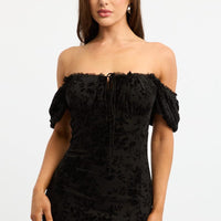 Black Midi Dress Puff Sleeve Mesh