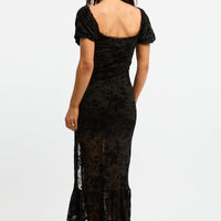 Black Midi Dress Puff Sleeve Mesh