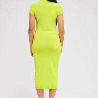 Green Midi Dress Short Sleeve Crew Neck Bodycon Graphic