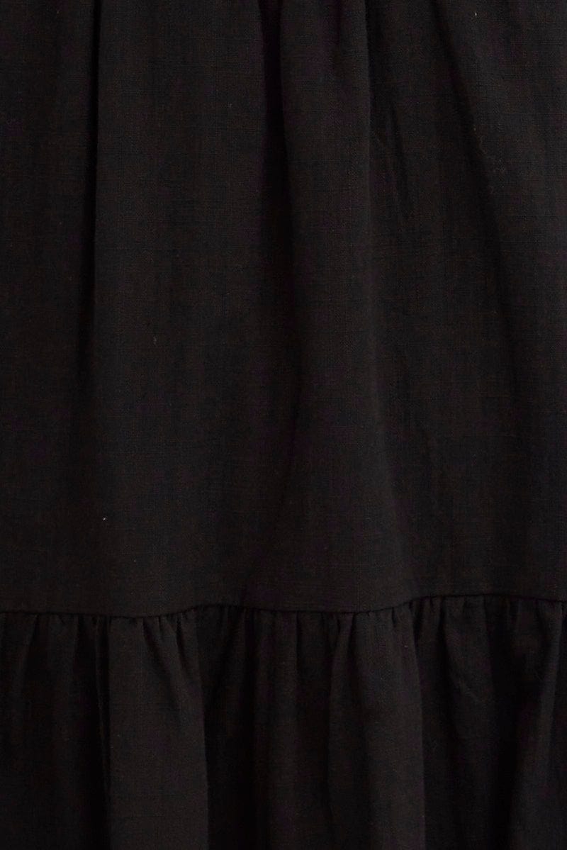 Black Midi Dress Sleeveless Ruched Tiered