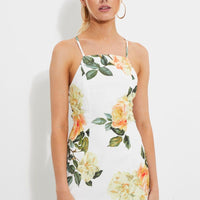 Print Designer Yellow Rose Racer Neck Slip Midi Dress