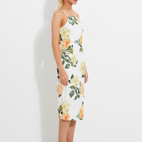 Print Designer Yellow Rose Racer Neck Slip Midi Dress