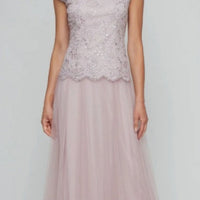 Regular - Long Embroidered Mock Dress with V-Neckline, Cap Sleeves and Full Tulle Skirt