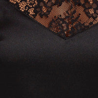 Black Slip Dress Sleeveless V Neck Midi Lace Satin