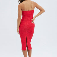 Red Textured Corset Bodycon Midi Dress