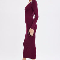 Purple Midi Dress Long Sleeve Sweetheart Contrast Bind