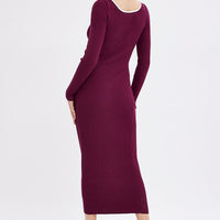 Purple Midi Dress Long Sleeve Sweetheart Contrast Bind