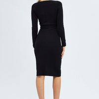 Black Midi Dress Long Sleeve Sweetheart Neckline Knit