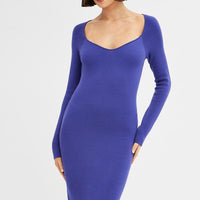 Purple Midi Dress Long Sleeve Sweetheart Neckline Knit