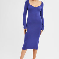 Purple Midi Dress Long Sleeve Sweetheart Neckline Knit